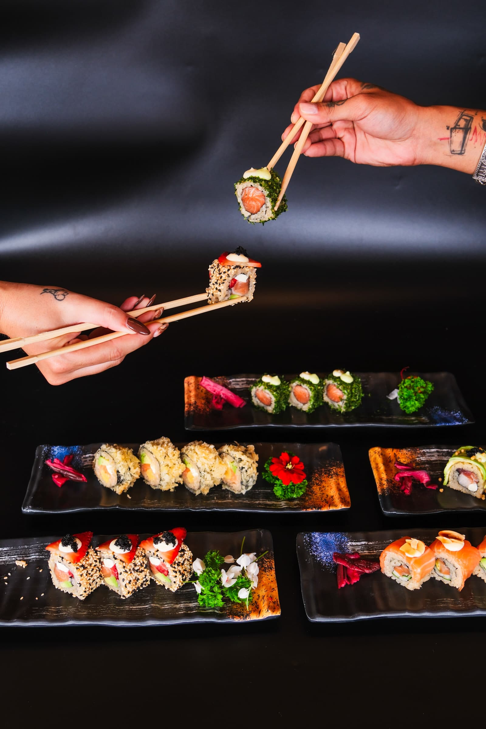 Selection of handcrafted sushi rolls
