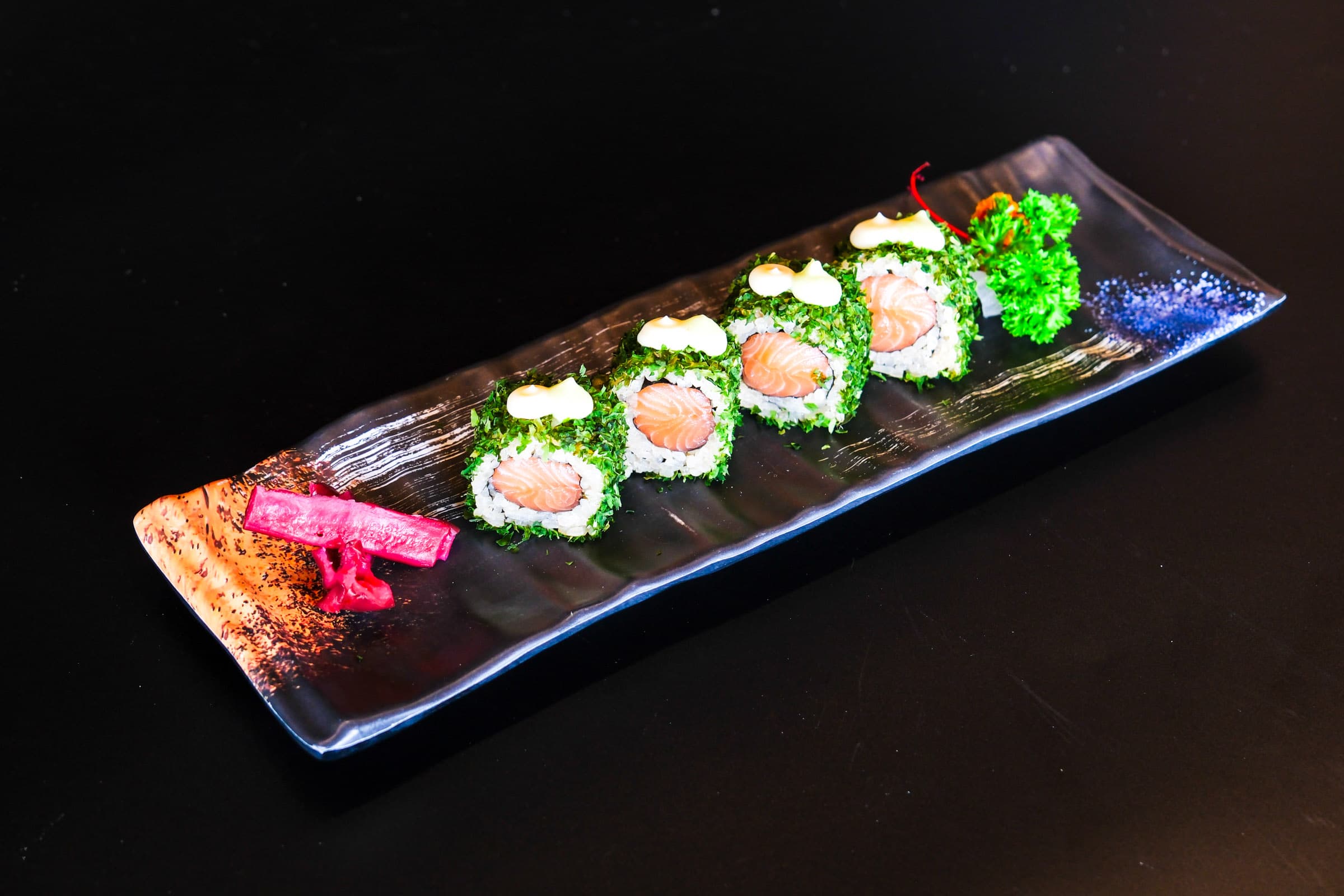 Fresh salmon roll with herbs