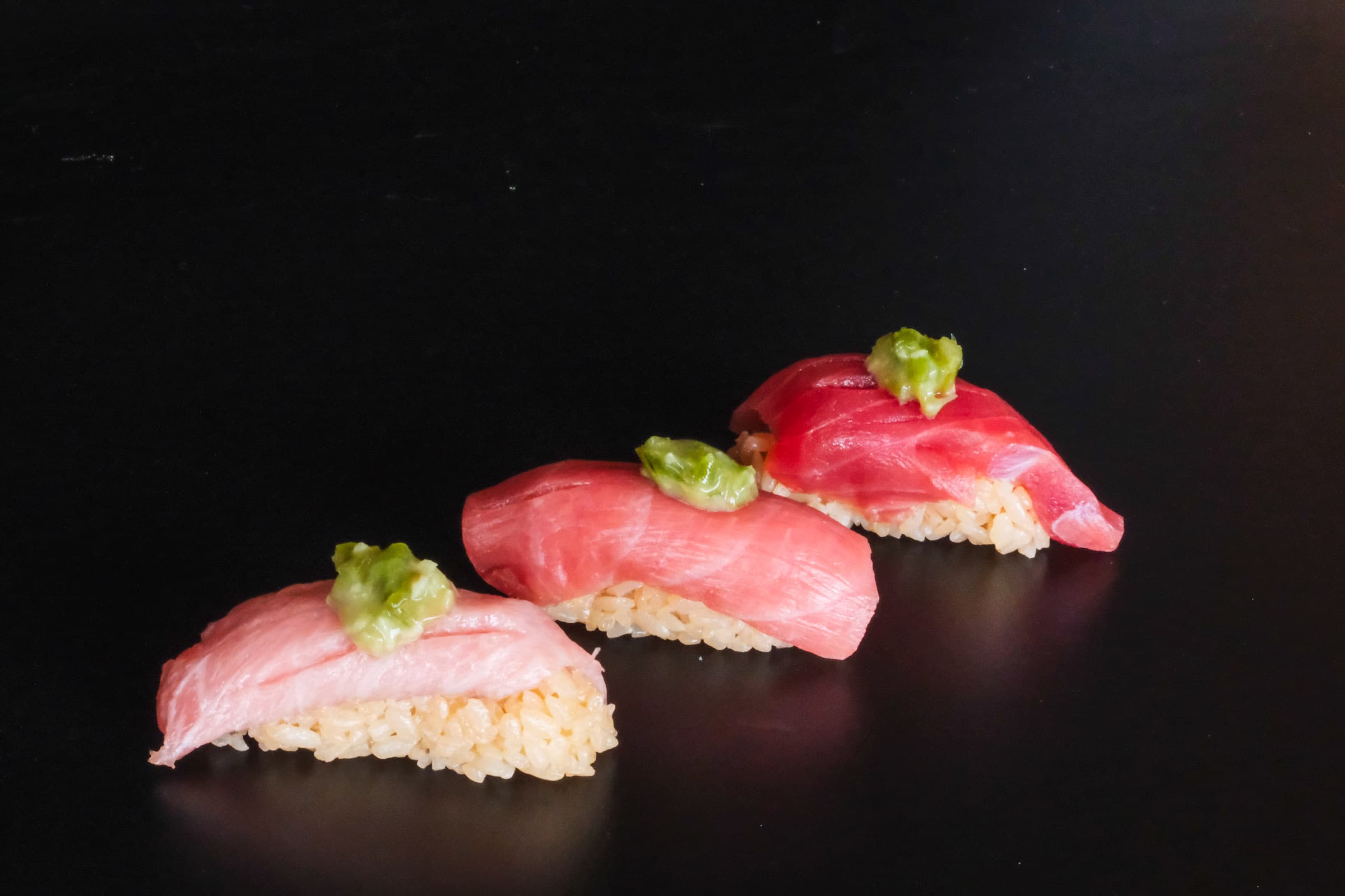 Premium tuna nigiri with wasabi